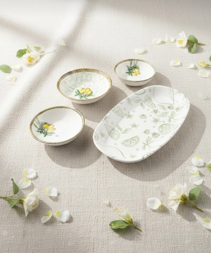 ست صبحانه ۱۴ پارچه با طرح لیمویی