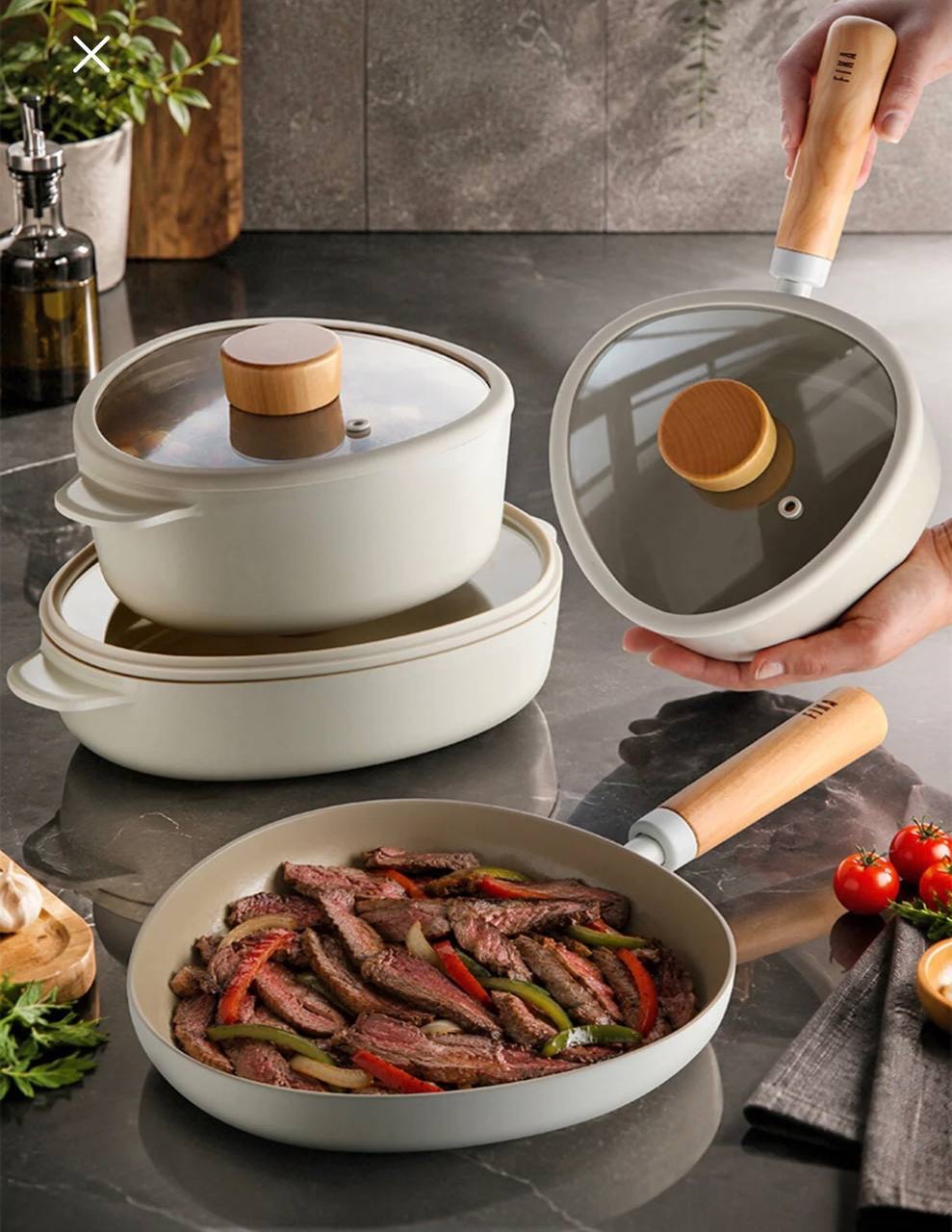 سرویس ۷ پارچه قابلمه و تابه القایی با روکش سرامیکی Fika Apex – رنگ بژ