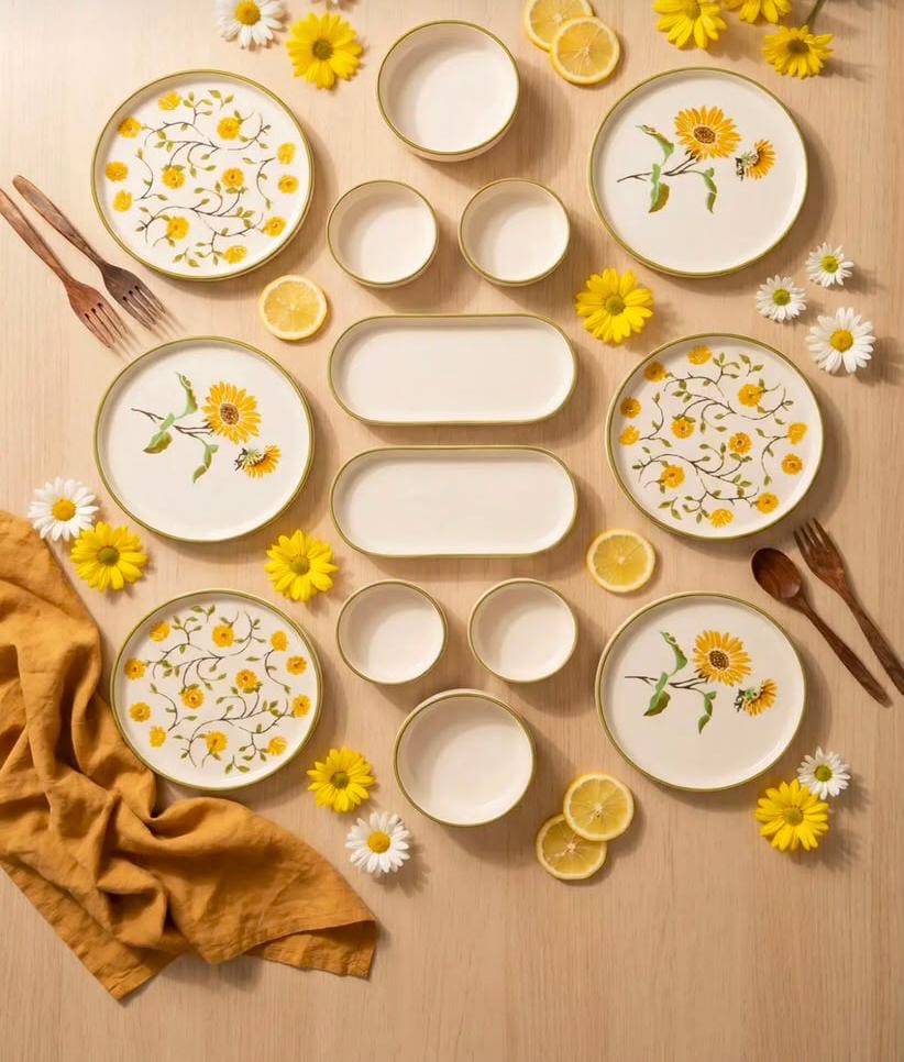 سرویس صبحانه وعصرانه 6 نفره طرح گل آفتابگردان وارداتی
