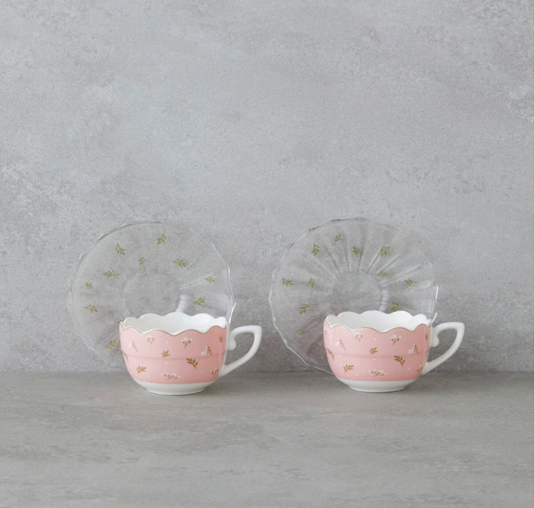 ست فنجان قهوه ۴ پارچه انگلیش هوم مدل Purepetal New Bone China با نعلبکی شیشهای