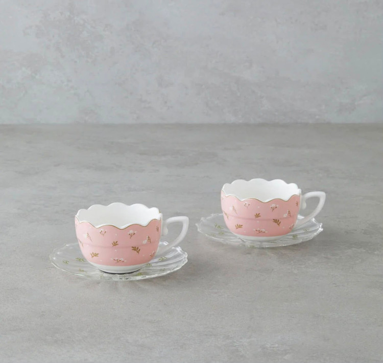 ست فنجان قهوه ۴ پارچه انگلیش هوم مدل Purepetal New Bone China با نعلبکی شیشهای