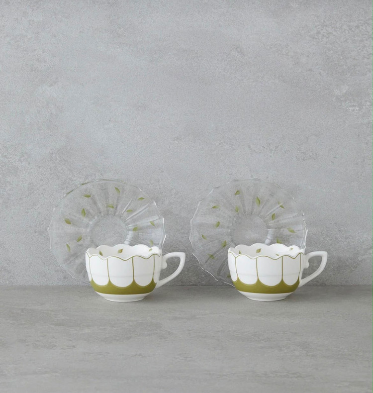 ست فنجان قهوه ۴ پارچه انگلیش هوم مدل Purepetal New Bone China با نعلبکی شیشهای