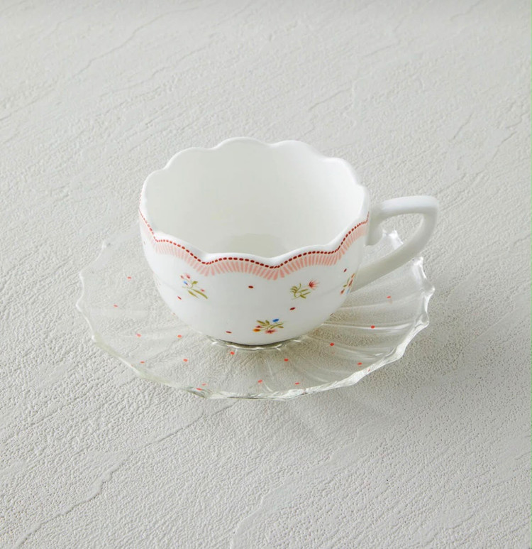 ست فنجان قهوه ۴ پارچه انگلیش هوم مدل Purepetal New Bone China با نعلبکی شیشهای