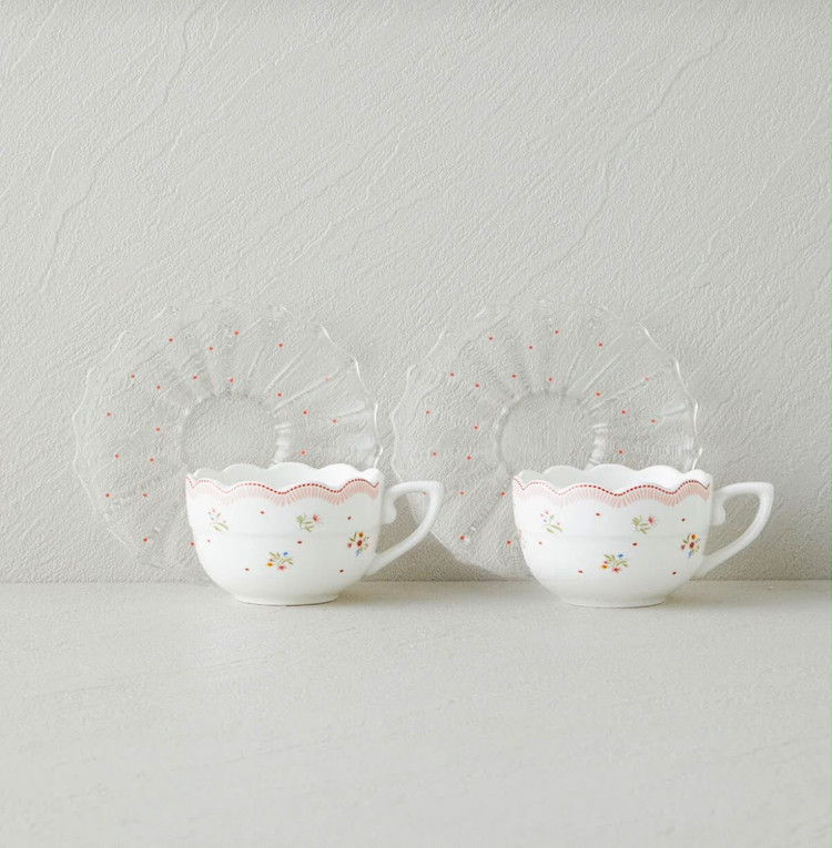 ست فنجان قهوه ۴ پارچه انگلیش هوم مدل Purepetal New Bone China با نعلبکی شیشهای