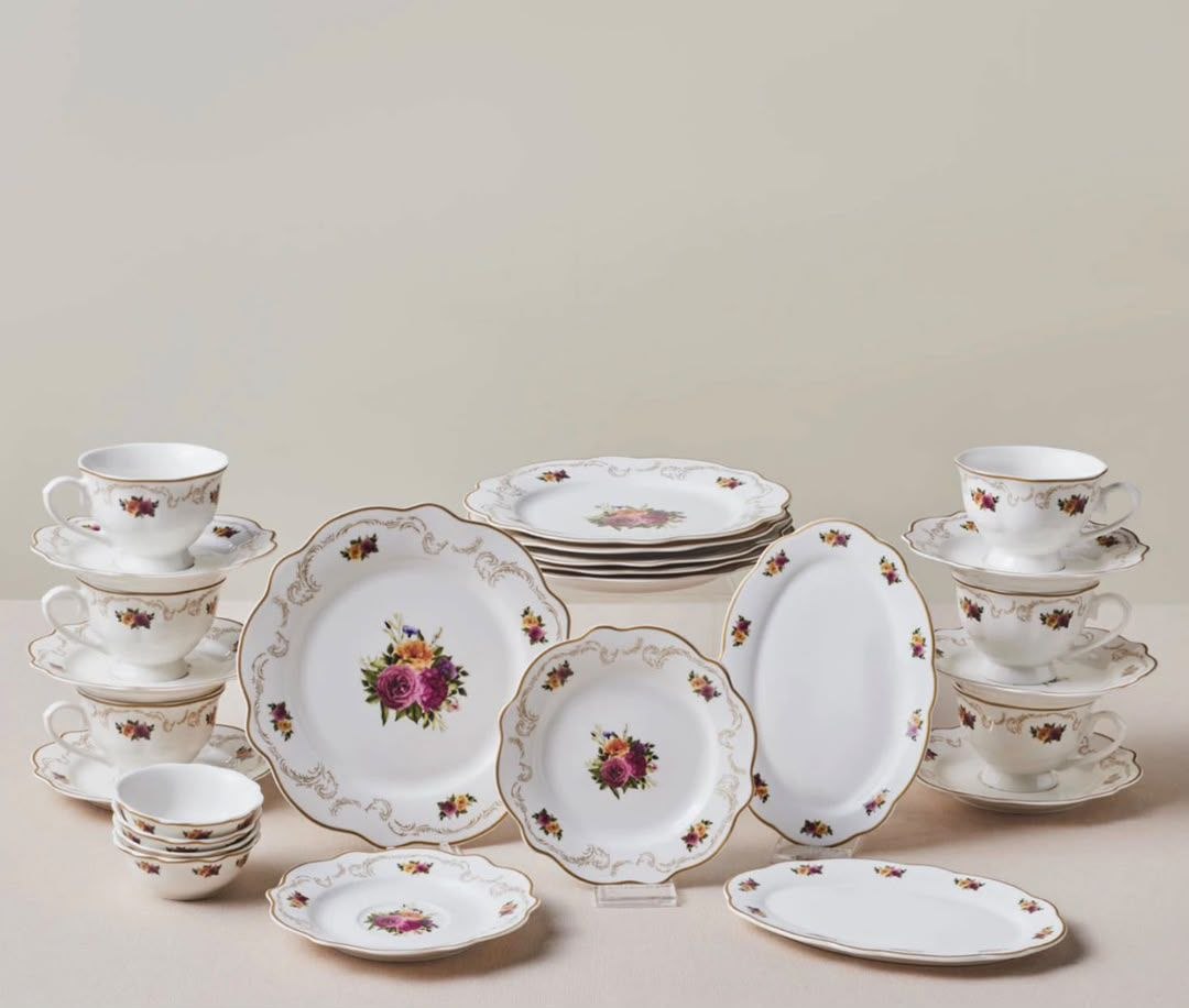 سرویس صبحانه‌خوری ۲۶ پارچه کاراجا مدل Forever Bone Antique Gold
